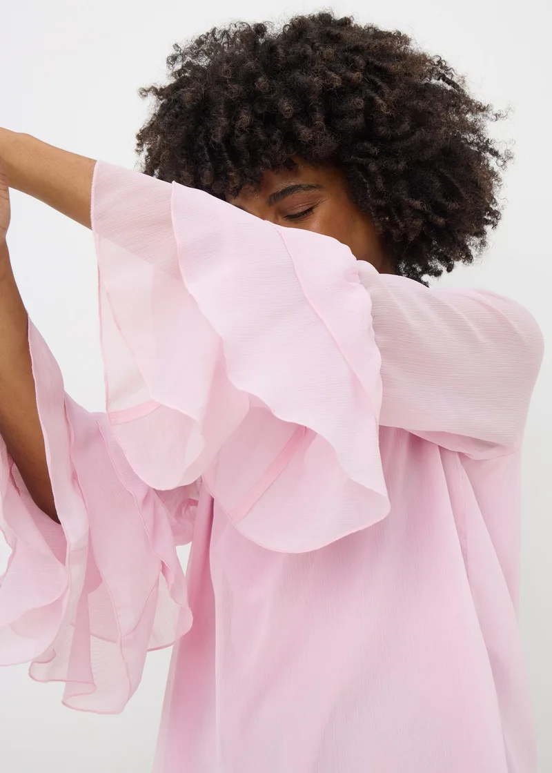 Matalan Pink Frill Sleeve Tie Neck Blouse