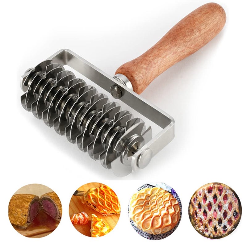 VINMEN Pastry Lattice Roller Cutter - Stainless Steel Dough Lattice for Pie Pizza Bread beef wellington Pastry Crust Roller Cutter - Image 1
