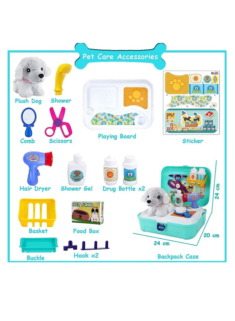 MIXDE Pet Care Play toys Set Doctor Kit for Kids 16 Pcs Doctor Pretend Play Vet Dog Grooming Toys Pet Veterinarian Medical Role Play Set Dog Backpack Gifts for Girls Boys 3-7 Years Old  - Image 3