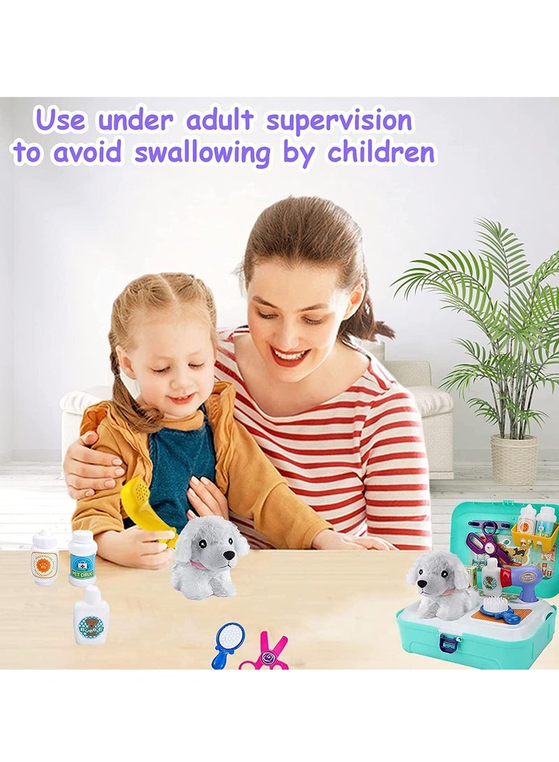 MIXDE Pet Care Play toys Set Doctor Kit for Kids 16 Pcs Doctor Pretend Play Vet Dog Grooming Toys Pet Veterinarian Medical Role Play Set Dog Backpack Gifts for Girls Boys 3-7 Years Old  - Image 4