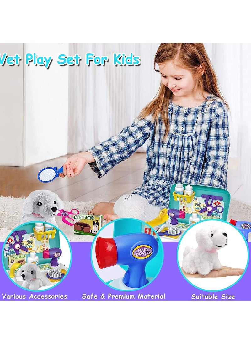 MIXDE Pet Care Play toys Set Doctor Kit for Kids 16 Pcs Doctor Pretend Play Vet Dog Grooming Toys Pet Veterinarian Medical Role Play Set Dog Backpack Gifts for Girls Boys 3-7 Years Old  - Image 2