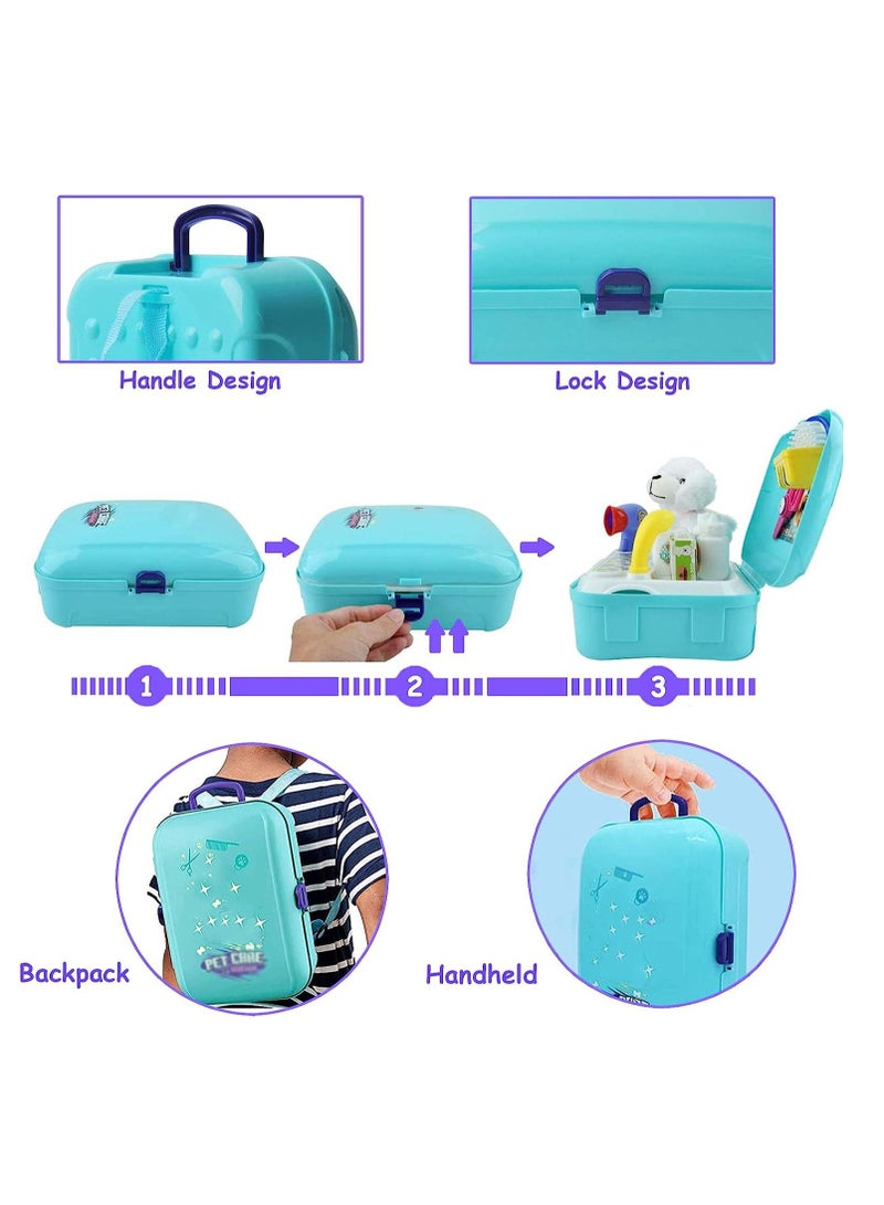 MIXDE Pet Care Play toys Set Doctor Kit for Kids 16 Pcs Doctor Pretend Play Vet Dog Grooming Toys Pet Veterinarian Medical Role Play Set Dog Backpack Gifts for Girls Boys 3-7 Years Old  - Image 5