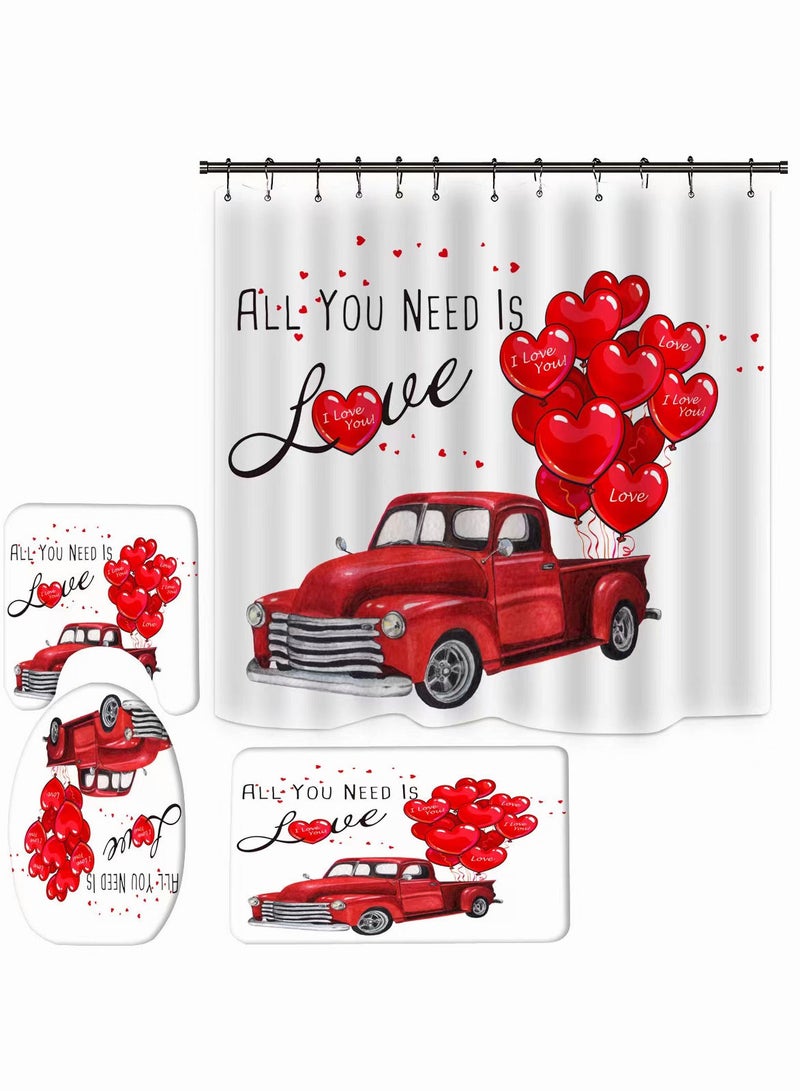 4-Pieces/Set Bathroom Household Supplies,Love Heart Pattern Bathroom Suit,Shower Curtain/Pedestal Rug/Toilet Lid Cover/Bath Mat Decor Set - Image 1