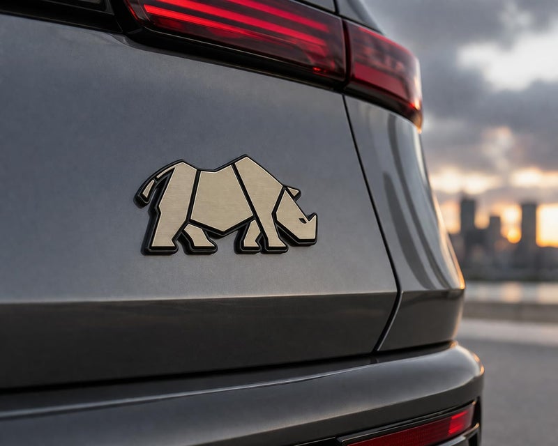 OAN 3D Modern Chrome Geometric Metal Rhinoceros Emblem for Cars and Bikes | Badges Logo Self Adhesive Metal Emblem (Rhino Metalic - 10x5x1 cm) - Image 2