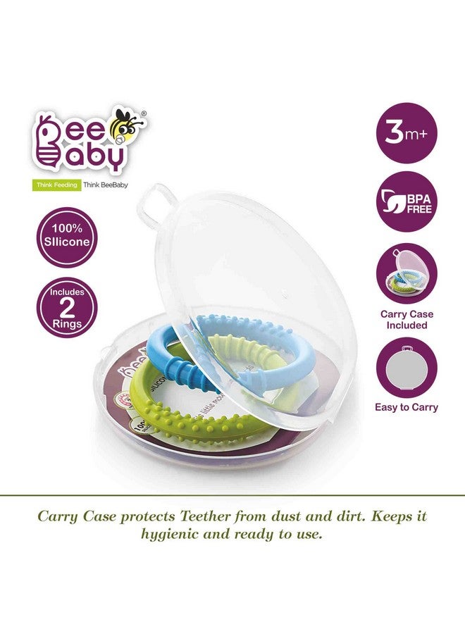 Beebaby Loops Shape Soft Silicone Teether For 6 To 12 Months With Storage Case, Bpa Free Teething Toy For Babies With Textured Surface For Soothing Gums. 100% Food Grade (Loops - Blue_Green) Pack Of 2  - Image 2