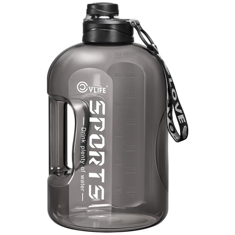 CVLIFE 1 Gallon Water Bottle with Handle, Large Gallon Water Jug with Strap, Big Sports Bottle for Gym, Reusable Black Water Container, 128 oz, Leak Proof, BPA Free - Image 1