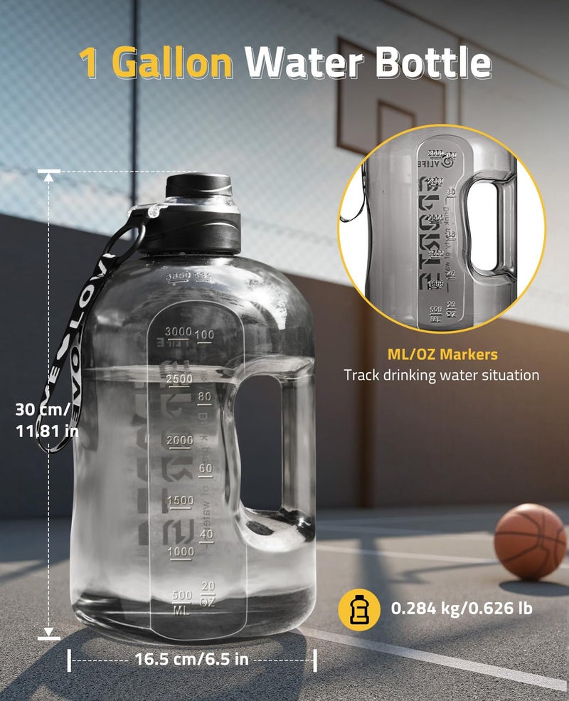 CVLIFE 1 Gallon Water Bottle with Handle, Large Gallon Water Jug with Strap, Big Sports Bottle for Gym, Reusable Black Water Container, 128 oz, Leak Proof, BPA Free - Image 3