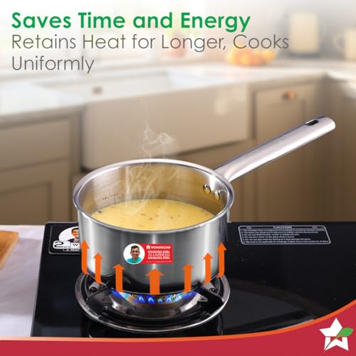 Wonderchef Stella Triply Stainless Steel Milk Pan | 16 cm, 1.7 litres | Compatible with Gas Stove, Induction, Ceramic Cooktop | Non-Toxic | Uniform Heating | Heavy-Duty Handle | 10-Year Warranty - Image 5