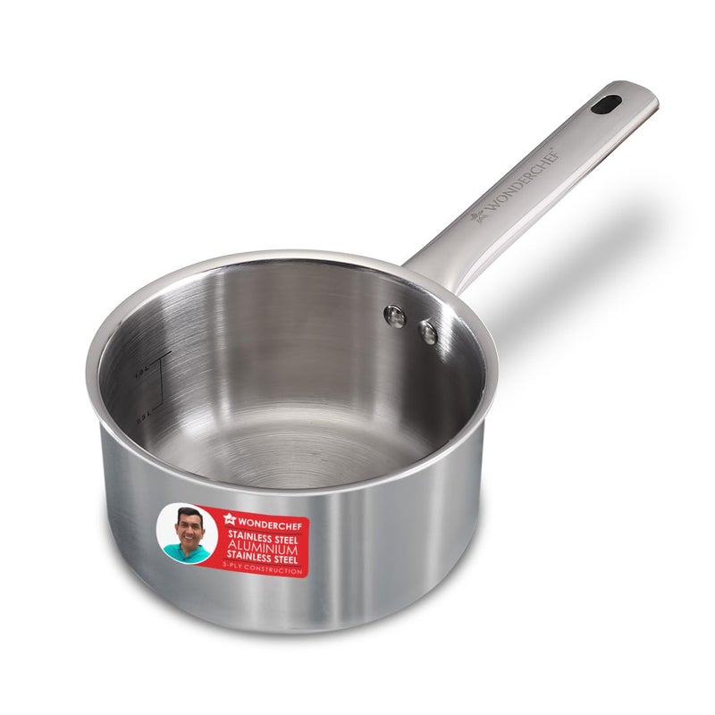Wonderchef Stella Triply Stainless Steel Milk Pan | 16 cm, 1.7 litres | Compatible with Gas Stove, Induction, Ceramic Cooktop | Non-Toxic | Uniform Heating | Heavy-Duty Handle | 10-Year Warranty - Image 2