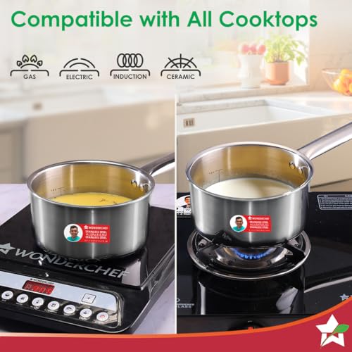 Wonderchef Stella Triply Stainless Steel Milk Pan | 16 cm, 1.7 litres | Compatible with Gas Stove, Induction, Ceramic Cooktop | Non-Toxic | Uniform Heating | Heavy-Duty Handle | 10-Year Warranty - Image 4