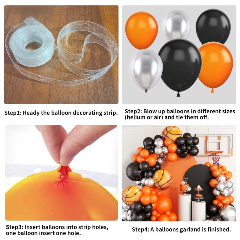 Sowide Basketball Balloons Garland Kit â€“ Orange Black Silver Metallic Balloons with Basketball Foil Balloons for Sports Theme Birthday Party Decorations - Image 3