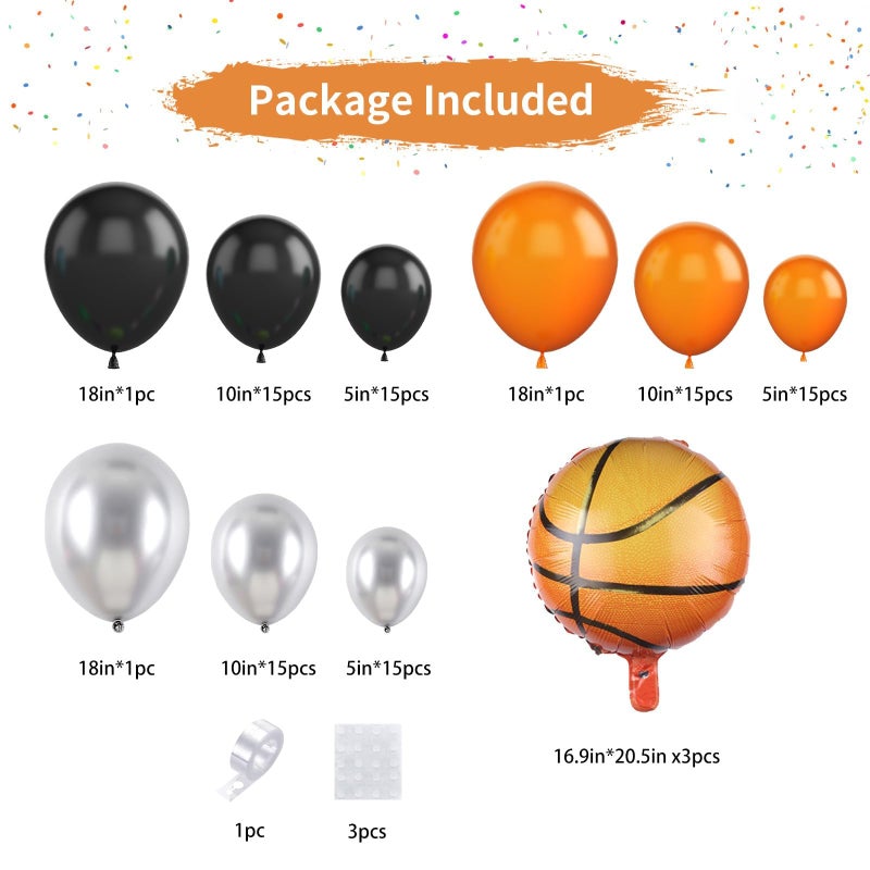 Sowide Basketball Balloons Garland Kit â€“ Orange Black Silver Metallic Balloons with Basketball Foil Balloons for Sports Theme Birthday Party Decorations - Image 2