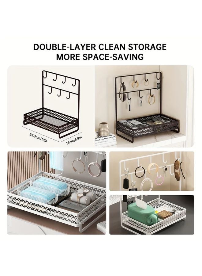 Black Metal Key Holder and Mask Storage Rack Freestanding Organizer for Home Office - Image 5