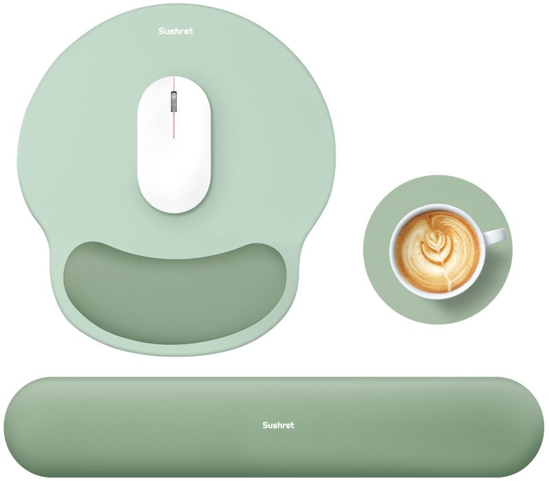 Sushret Keyboard Wrist Rest Set, Non-Slip Base, Pain Relief Support for Office & Home, Green - Image 1