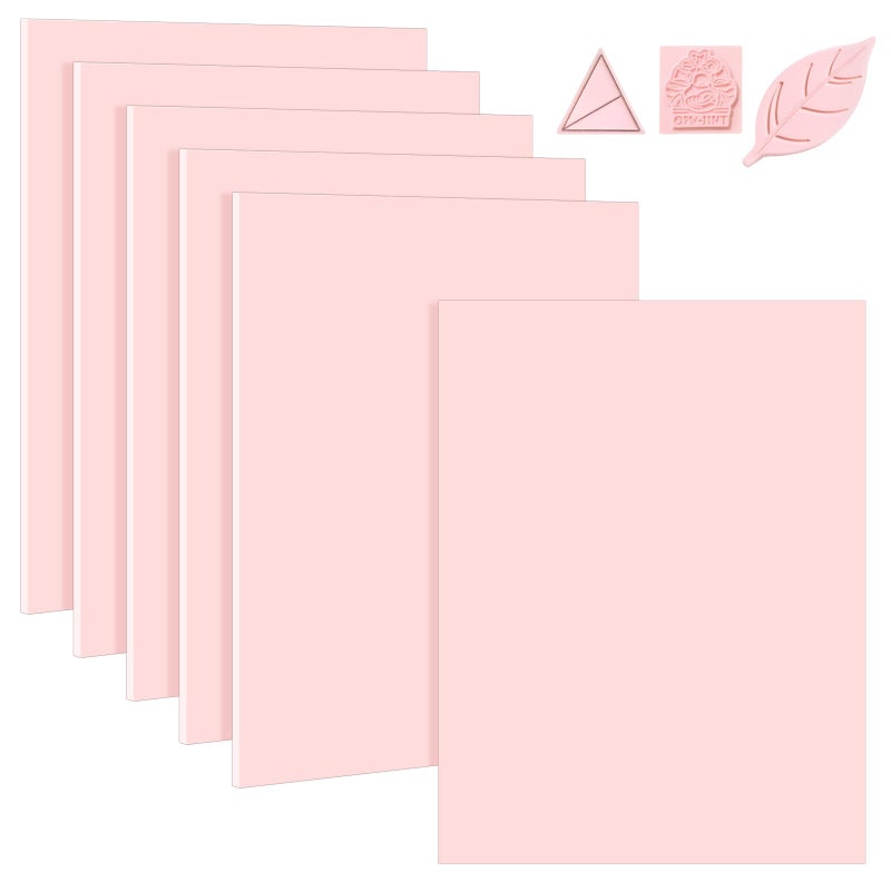 Oopsu 6 Pack 8''x10'' Pink Rubber Stamp Carving Blocks Soft Carving Blocks for DIY Stamp Making, Printmaking, Art Projects Craft Supplies for Beginners & Professionals - Image 1