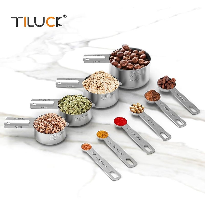TILUCK تيلوك مجموعة اكواب وملاعق قياس من الستانلس ستيل، اكواب وملاعق، ادوات مطبخ للطبخ والخبز (4+6) - Image 5