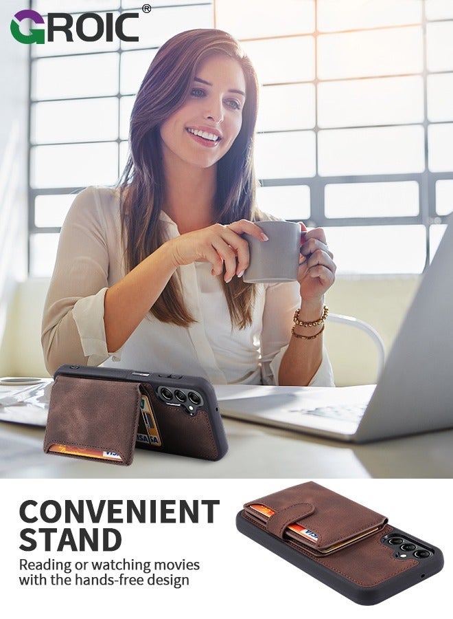 GROIC Case for Samsung Galaxy S24 6.1" PU Leather Wallet Shell Magnetic Back Kickstand Card Holder Slots Shockproof Protective Flip Cover Anti-Fingerprint - Image 4