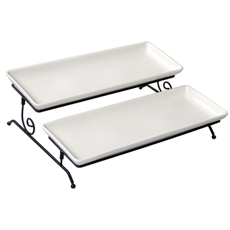 Ceramic Dessert Plate Removable Double-layer Cake Serving Tray Large Cake Dish With Iron Frame - Image 1