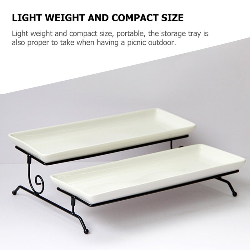 Ceramic Dessert Plate Removable Double-layer Cake Serving Tray Large Cake Dish With Iron Frame - Image 5