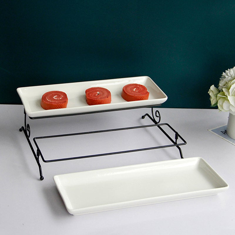 Ceramic Dessert Plate Removable Double-layer Cake Serving Tray Large Cake Dish With Iron Frame - Image 4