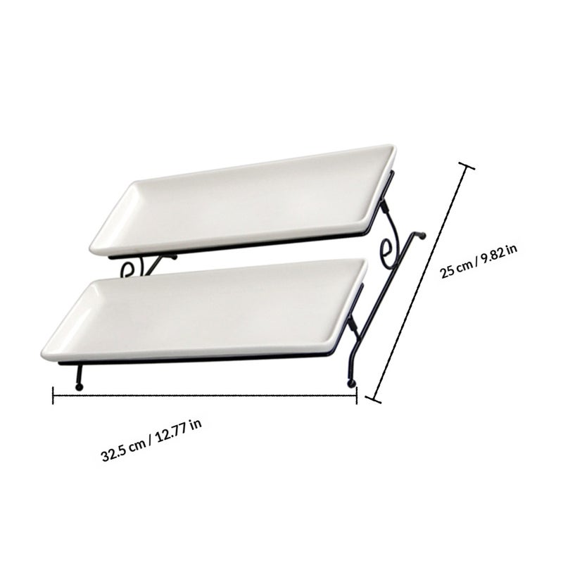 Ceramic Dessert Plate Removable Double-layer Cake Serving Tray Large Cake Dish With Iron Frame - Image 2