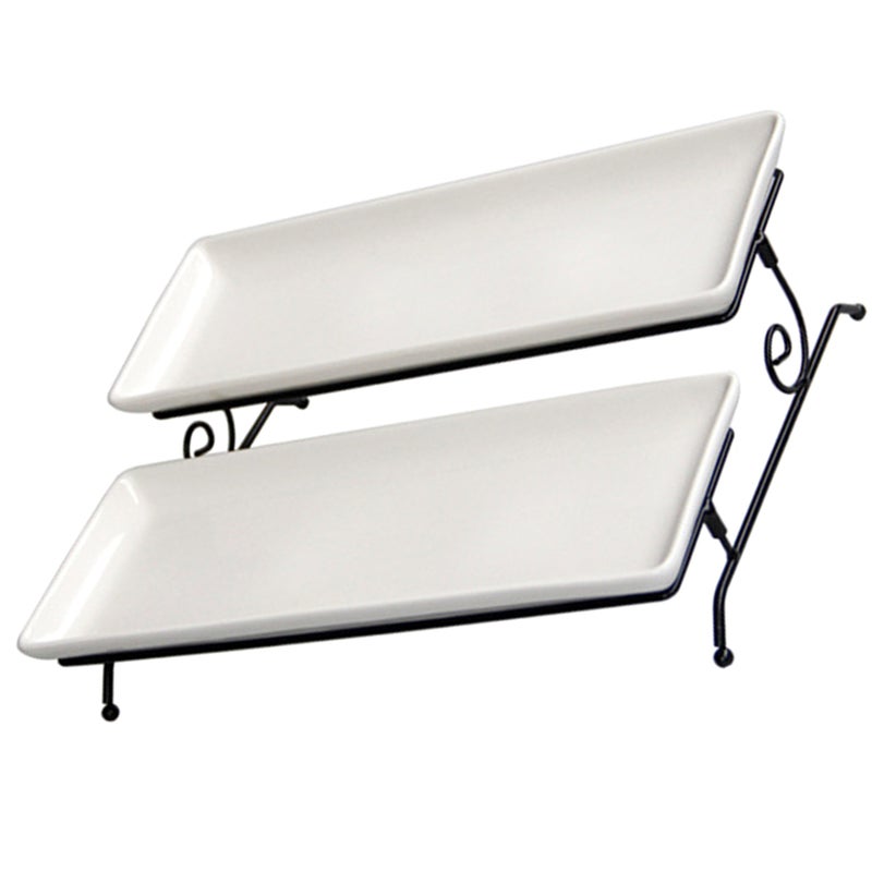 Ceramic Dessert Plate Removable Double-layer Cake Serving Tray Large Cake Dish With Iron Frame - Image 3