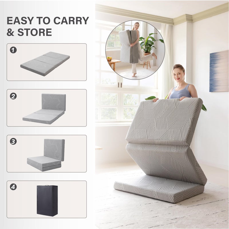 MLILY Tri-Fold Memory Foam Mattress Topper, 4 inch Twin XL Folding Mattress with Collapsible and Washable Cover, Travel and Guest Mat, 80"Ã—38"Ã—4", Grey - Image 2