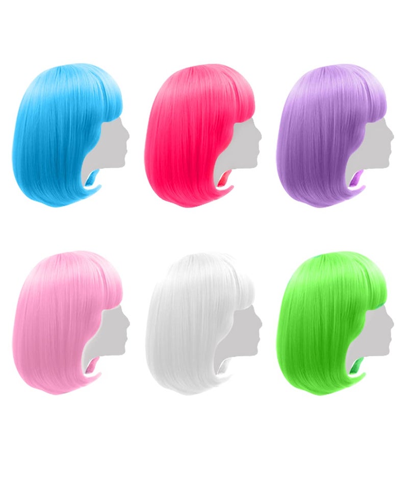 LIULIUBTY Colored Wigs 6 Pack, Short Bob Hair Wigs Neon Colorful Party Wigs for Women Girls Cosplay Costume Party Holiday Bachelorette Night Club - Image 1