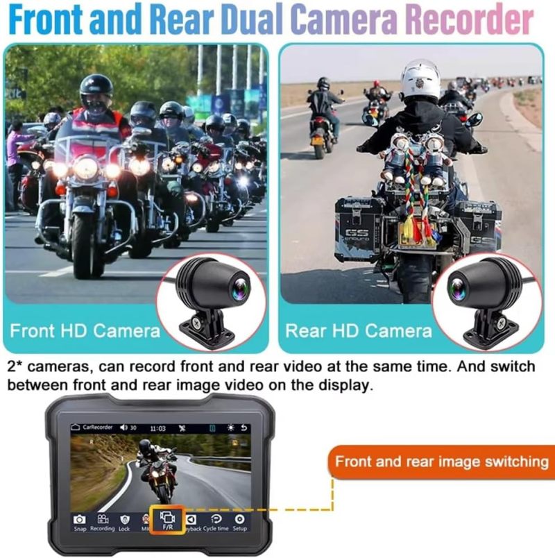Motorcycle DVR 6.86-Inch IP65 Waterproof HD Touch Screen - Dual AHD Cameras Loop Recording Motorcycle GPS for Motorcycle Riding Monitoring & Hands-Free Navigation - Image 4