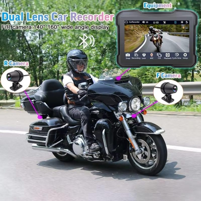 Motorcycle DVR 6.86-Inch IP65 Waterproof HD Touch Screen - Dual AHD Cameras Loop Recording Motorcycle GPS for Motorcycle Riding Monitoring & Hands-Free Navigation - Image 2