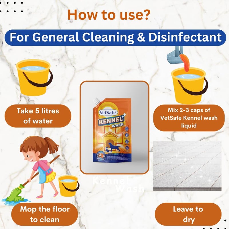 VetSafe Kennel Wash 1000 ML (PACK of 2) | Kennel Cleaner | Pet Floor Cleaner | Pet Area freshener | Odour Neutralizer | Anti microbial | Disinfectant | Super Concentrate | Orange Power - Image 3