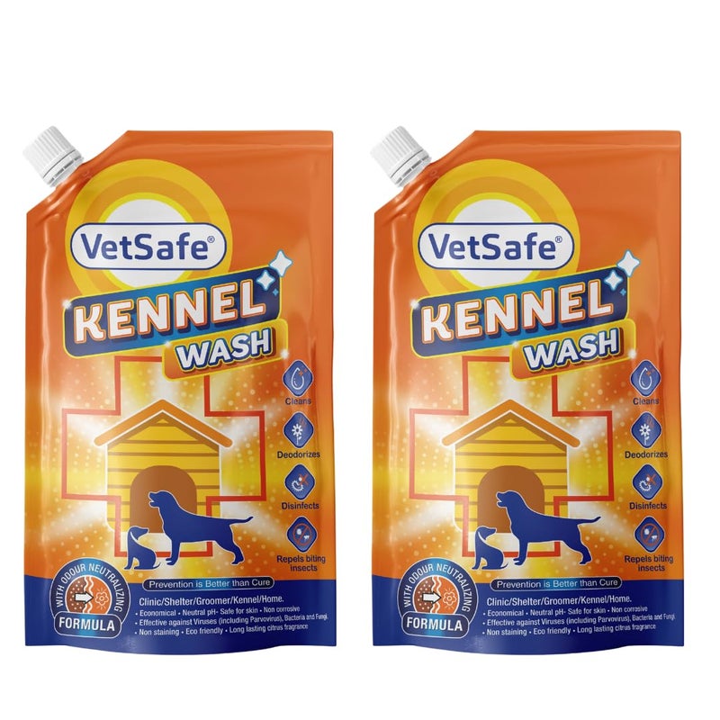 VetSafe Kennel Wash 1000 ML (PACK of 2) | Kennel Cleaner | Pet Floor Cleaner | Pet Area freshener | Odour Neutralizer | Anti microbial | Disinfectant | Super Concentrate | Orange Power - Image 1
