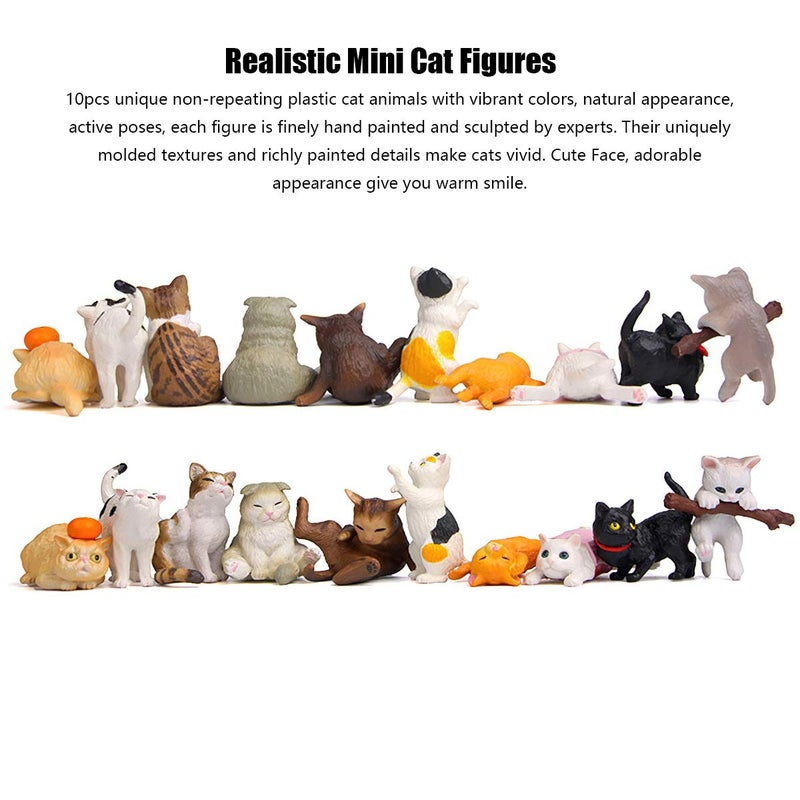 Lynkaye 10 pcs Realistic Cat Figurines Kitty Figures Set Mini Figure Collection Playset Kitten Easter Eggs Cake Topper Christmas Birthday Gift for Cat Keeper Lover - Image 2