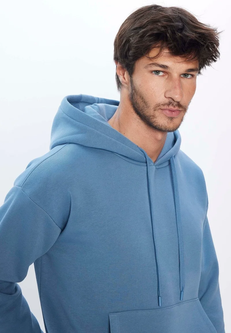 Tudors Unisex Oversize Wide Cut Cotton Soft Textured Polar Fleece Basic Indigo Hooded Sweatshirt
