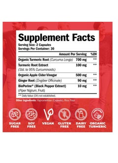 Vimerson Health Turmeric Apple Cider Vinegar Supplement with Ginger and Bioperine 60 Capsules  - Image 2