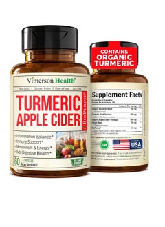 Vimerson Health Turmeric Apple Cider Vinegar Supplement with Ginger and Bioperine 60 Capsules  - Image 1