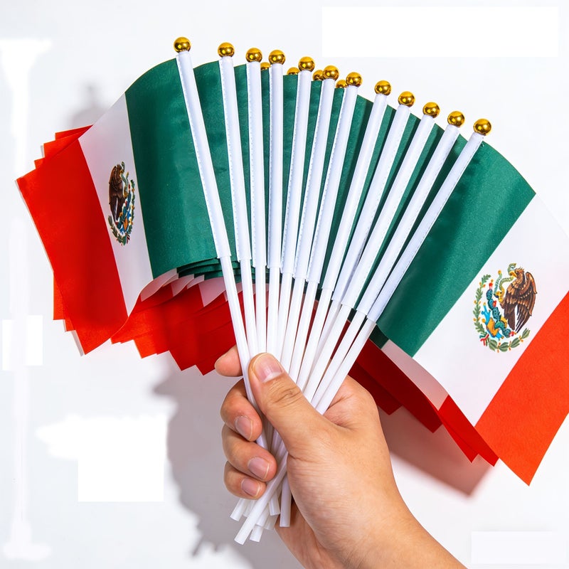 50Pcs High Quality Mexican Handheld Flags 5x8 Inches Featuring The Mexican National Flag For Garden Decoration Outdoor Flags And Yard Embellishments - Image 4