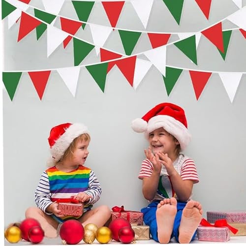 CANVASS Christmas Tree Decoration Xmas Gift Large Hanging Items for Xmas Tree, Home Decor, Door, Window -2.5 M (Pack of 1) Red White Green Festive Party Garland Bunting - Image 1