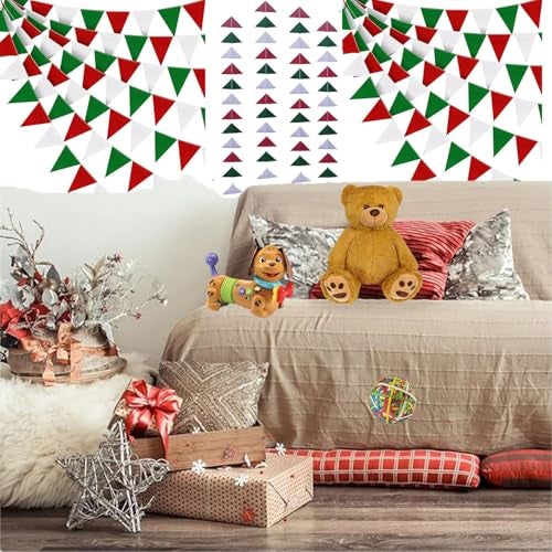 CANVASS Christmas Tree Decoration Xmas Gift Large Hanging Items for Xmas Tree, Home Decor, Door, Window -2.5 M (Pack of 1) Red White Green Festive Party Garland Bunting - Image 2