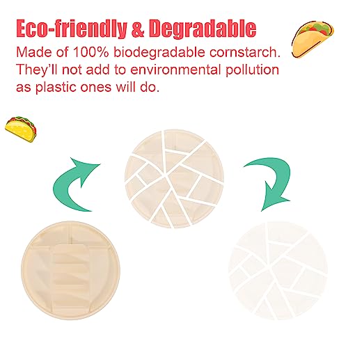 LUVCOSY Large Disposable Taco Plates with Room for Sides, Biodegradable Cornstarch, Fits 6-8 Inch Soft or Hard Tortillas, Perfect for Taco Tuesdays, Party, Night, Bar, and Fiesta, Microwave Safe – 60 Pack - Image 3