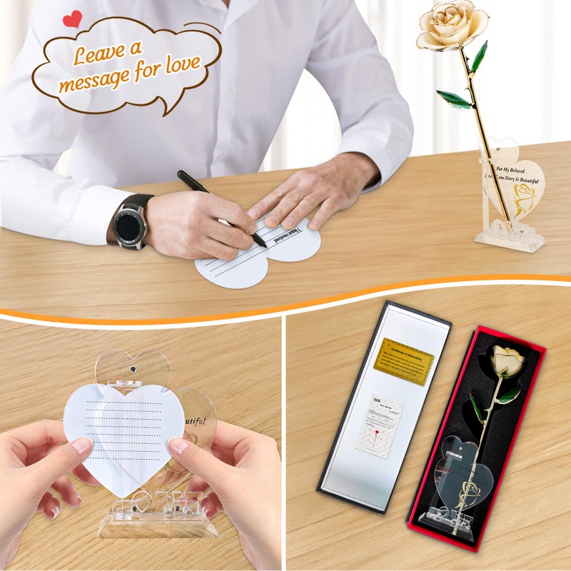 Sinvitron Gold Dipped Rose 24K Real Rose  Long Stem Hand Dipped in 24k Gold Rose Unique Romantic Gifts for Women in Her Birthday  Anniversary Valentines Day  for mom (White) - Image 5