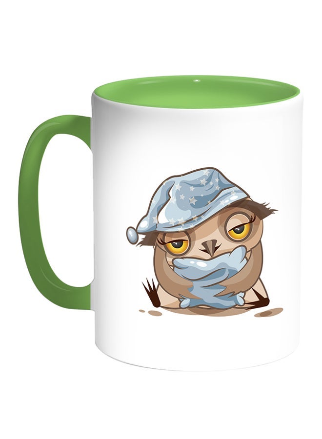 RYN Owl Printed Coffee Mug White/Green 11ounce