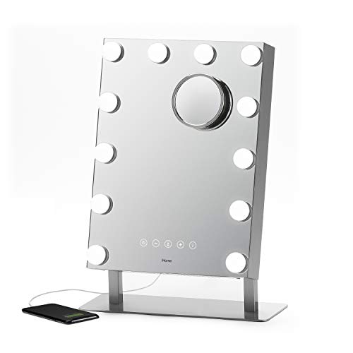 iHome مرآة تجميل هوليوود من iHome PRO مع بلوتوث مدمج، تحكم صوتي، مدخل USB ومكبر صوت – مرآة LED بحجم 16” x 12” مع أضواء قابلة للتعديل ومرآة تفصيل قابلة للفصل 10x - Image 1