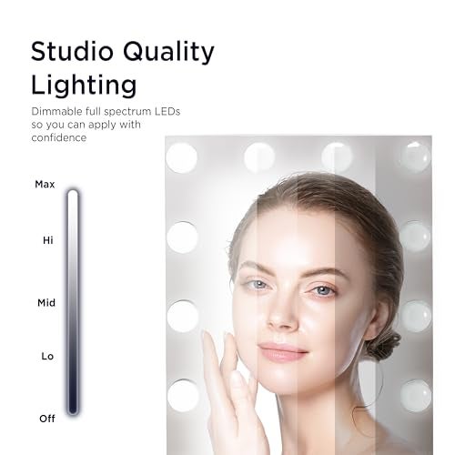 iHome مرآة تجميل هوليوود من iHome PRO مع بلوتوث مدمج، تحكم صوتي، مدخل USB ومكبر صوت – مرآة LED بحجم 16” x 12” مع أضواء قابلة للتعديل ومرآة تفصيل قابلة للفصل 10x - Image 4