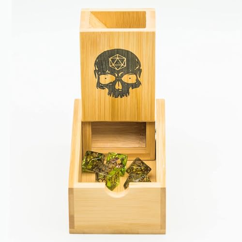 Cusdie Bamboo Dice Tower Foldable Wooden Die Roller Castle Rolling Case for Board Game DD RPGSkull - Image 5