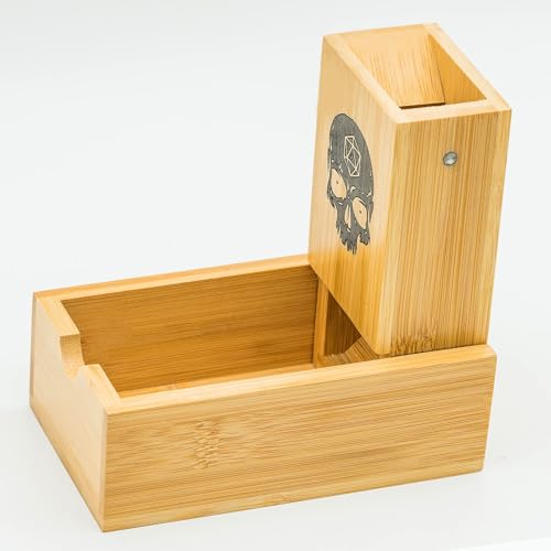 Cusdie Bamboo Dice Tower Foldable Wooden Die Roller Castle Rolling Case for Board Game DD RPGSkull - Image 1