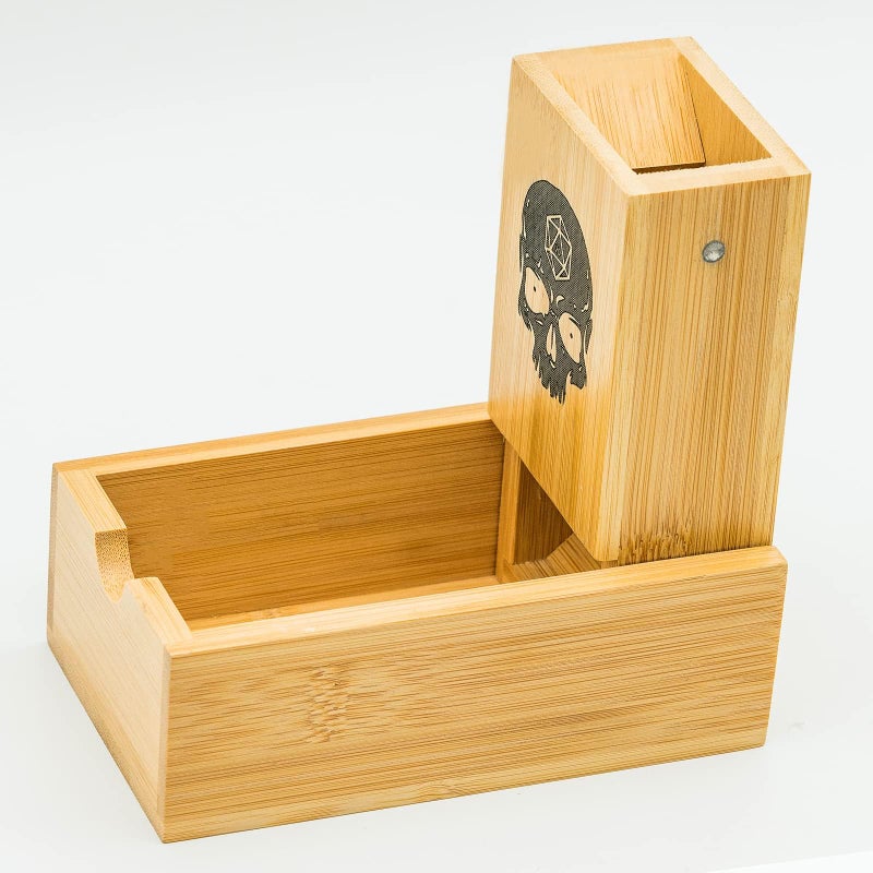 Cusdie Bamboo Dice Tower Foldable Wooden Die Roller Castle Rolling Case for Board Game DD RPGSkull - Image 3