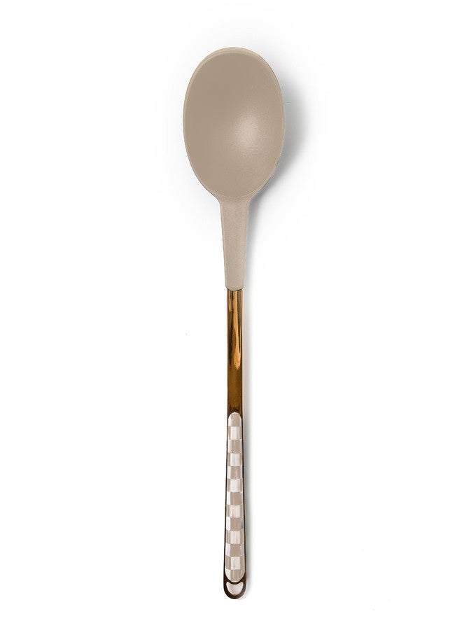 mackenzie childs MACKENZIE-CHILDS Kitchen Ladle, Silicone Ladle Spoon for Cooking, Brown-and-White Mocha Check - Image 1