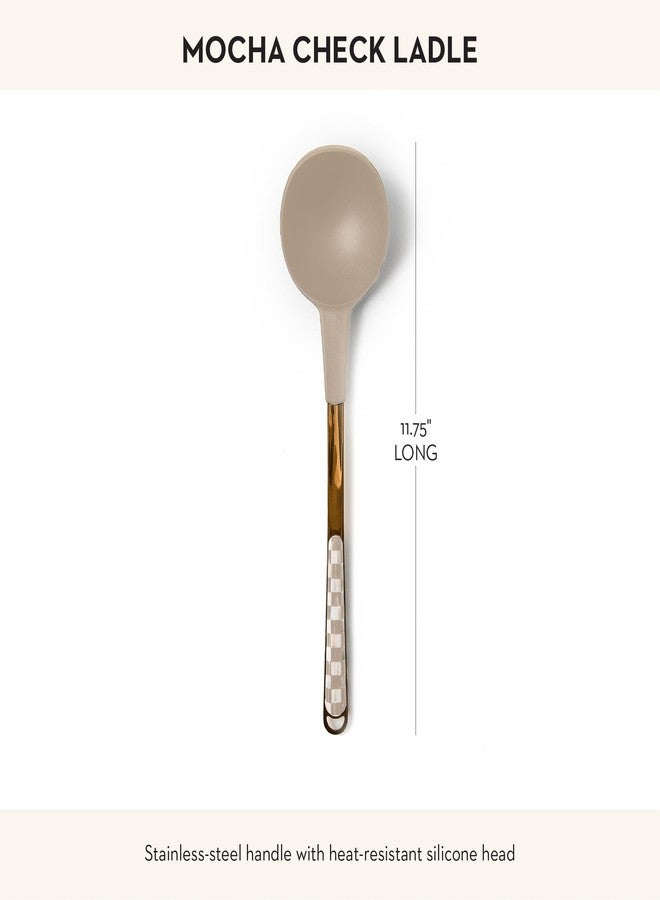 mackenzie childs MACKENZIE-CHILDS Kitchen Ladle, Silicone Ladle Spoon for Cooking, Brown-and-White Mocha Check - Image 4