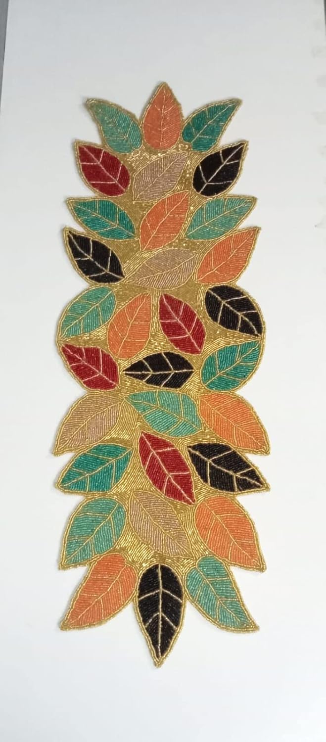 AIVIK Handcraft Beaded Dunning Table Runner 13x36 Multicolour Leafy Desgin